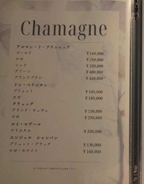 CLUBZEROのシャンパンの価格～Part2～